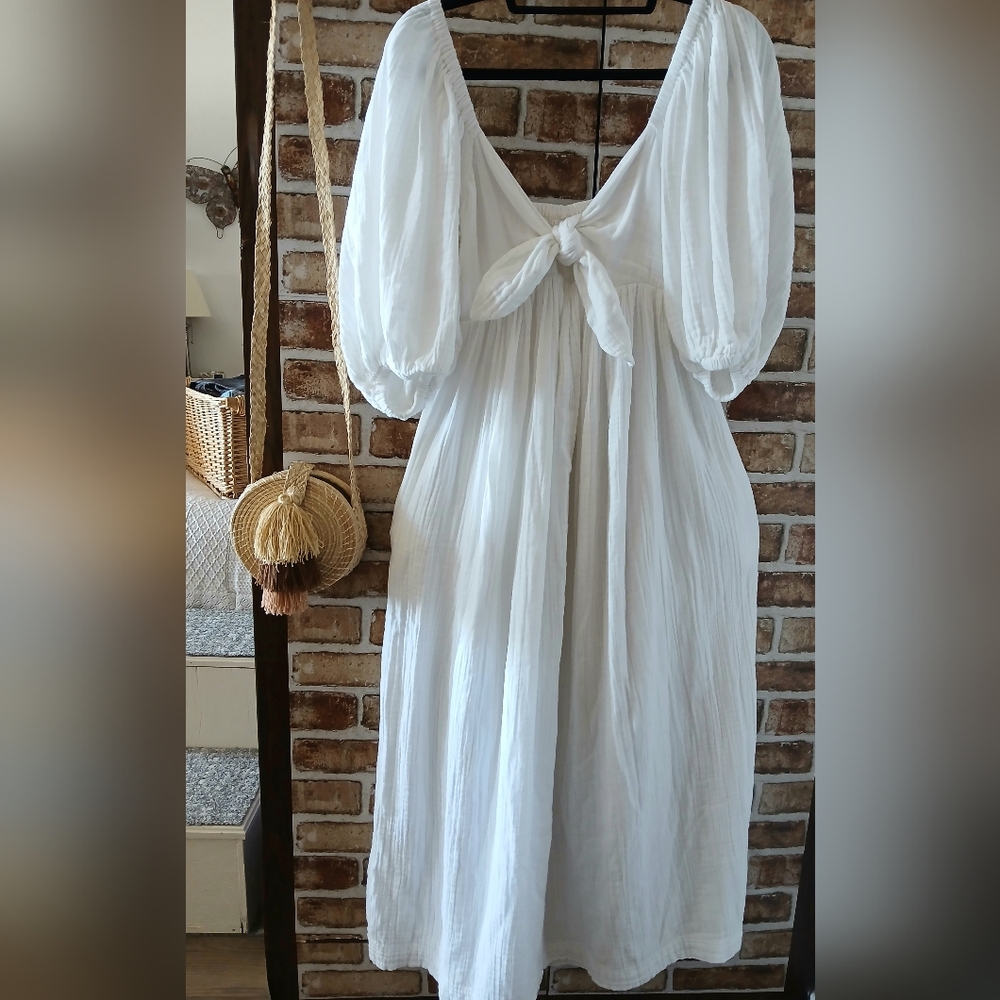 MARA HOFFMAN Swim White SUMMER Smocked Beachy COTTON Maxi Dress Women's Size S - Picture 2 of 13